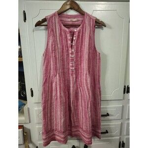 Faherty Dress Womens Small Linen Striped Mini Pockets Beachy Isha A-Line Popover